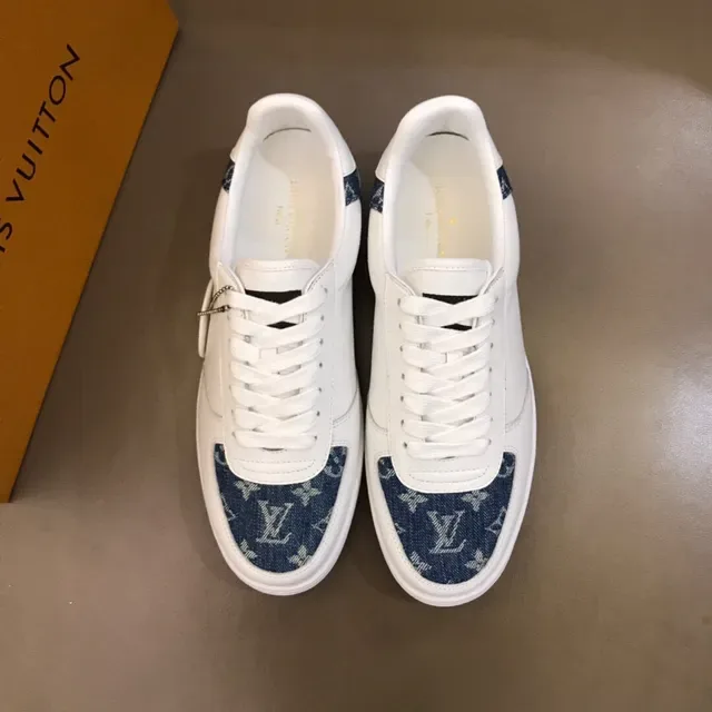 Louis Vuitton White Blue Leather Upper Monogram Denim Panels Lifestyle Sneakers 8