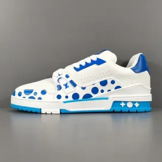Louis Vuitton White Blue Leather Upper Polka-Dot Print Lifestyle Sneakers