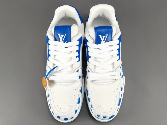 Louis Vuitton White Blue Leather Upper Polka-Dot Print Lifestyle Sneakers 16