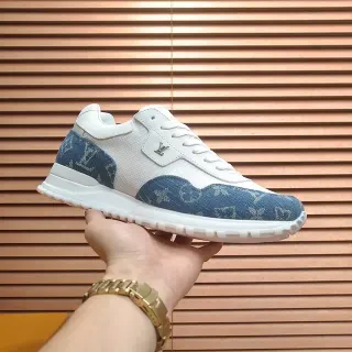 Louis Vuitton White Blue Low-Top Mixed-Material Lifestyle Sneakers