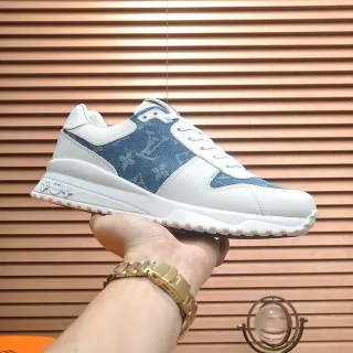 Louis Vuitton Zapatillas Lifestyle Blancas Azules Monograma Panel de Denim Cubiertas de Cuero
