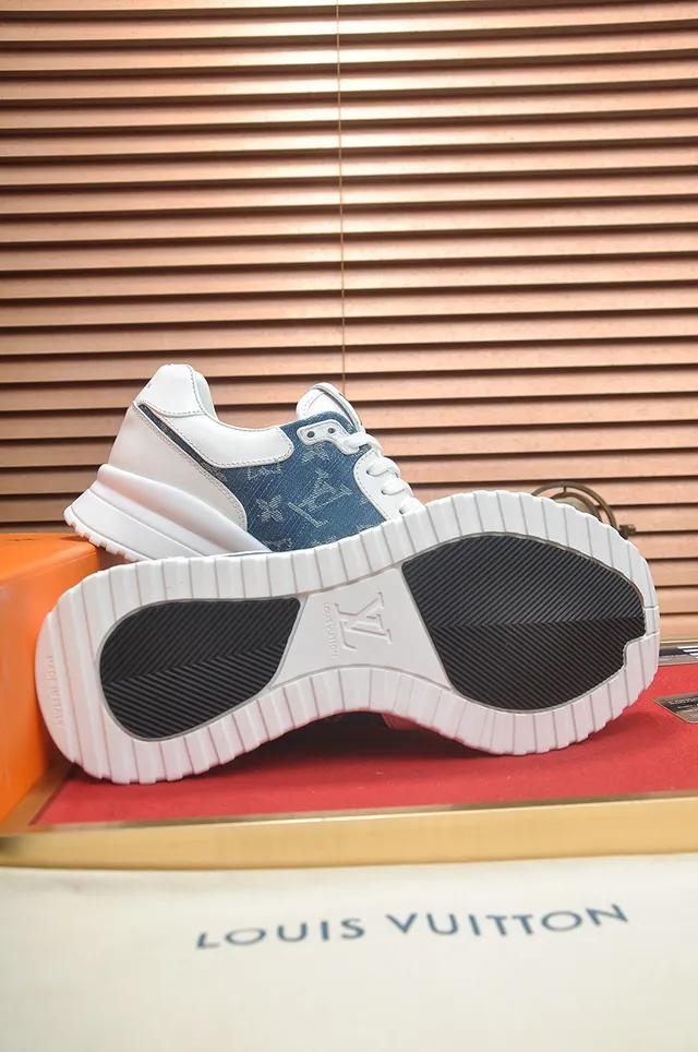 Louis Vuitton White Blue Monogram Denim Panel Leather Overlays Lifestyle Sneakers 3