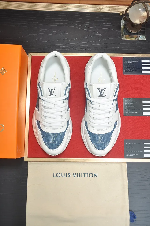 Louis Vuitton White Blue Monogram Denim Panel Leather Overlays Lifestyle Sneakers 5