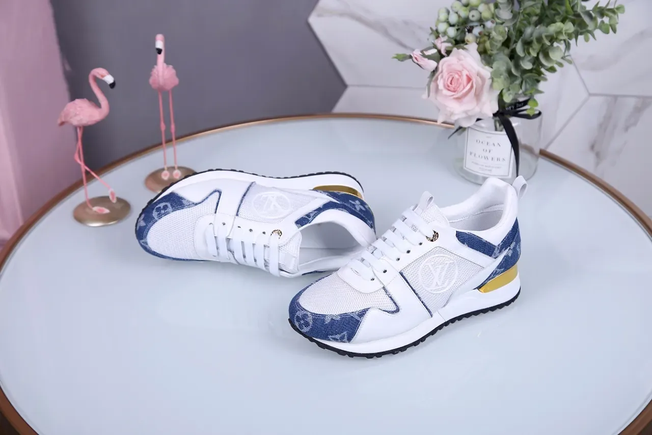 Louis Vuitton White Blue Monogrammed Denim Accents Mesh-Panel Construction Lifestyle Sneakers 3