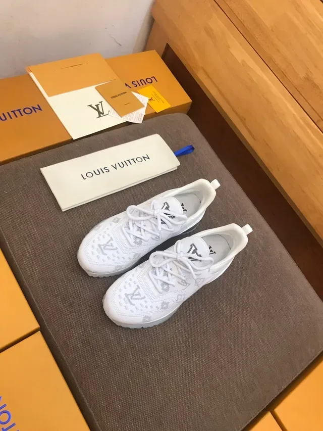 Louis Vuitton White Gray Knit Monogram Upper Sculpted Chunky Sole Lifestyle Sneakers 2