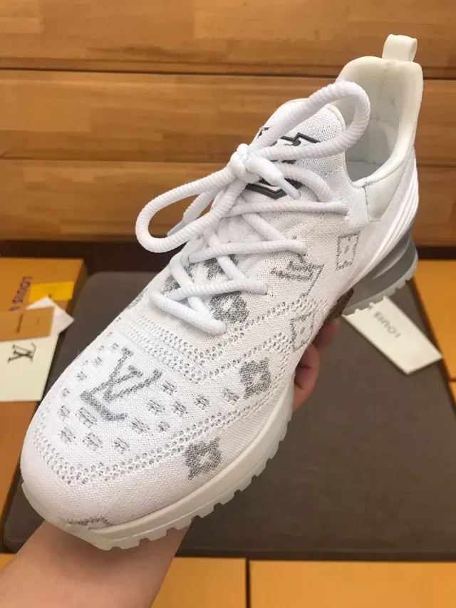 Louis Vuitton White Gray Knit Monogram Upper Sculpted Chunky Sole Lifestyle Sneakers 3