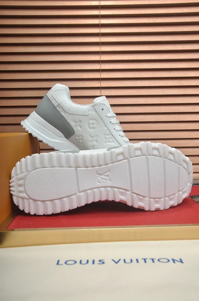 Louis Vuitton White Gray Monogram-Embossed Leather Contrast Panels Lifestyle Sneakers 3