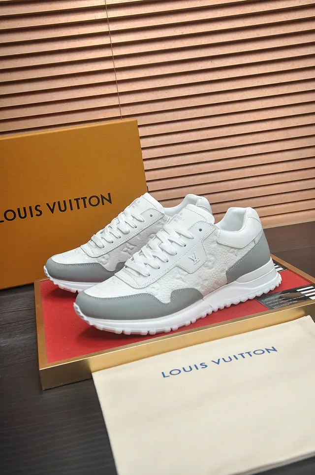 Louis Vuitton White Gray Monogram-Embossed Leather Contrast Panels Lifestyle Sneakers 4