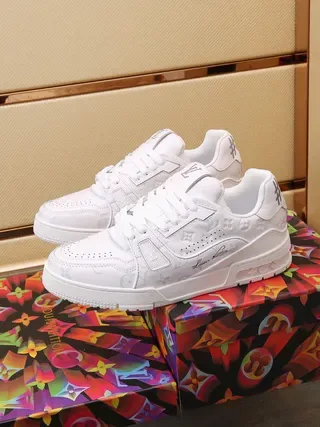 Louis Vuitton White Gray Monogram-Embossed Leather Sculpted Chunky Sole Lifestyle Sneakers 2
