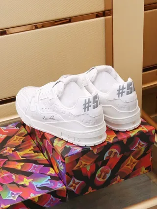Louis Vuitton White Gray Monogram-Embossed Leather Sculpted Chunky Sole Lifestyle Sneakers 3