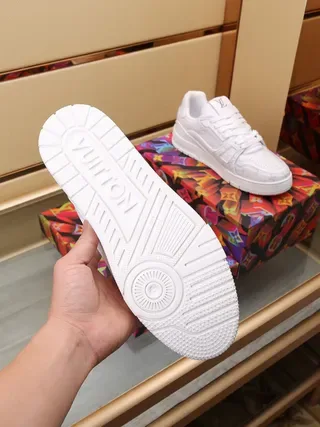 Louis Vuitton White Gray Monogram-Embossed Leather Sculpted Chunky Sole Lifestyle Sneakers 5