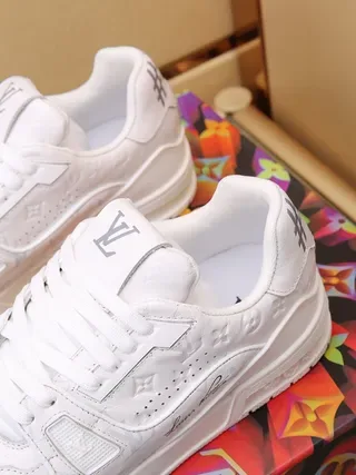 Louis Vuitton White Gray Monogram-Embossed Leather Sculpted Chunky Sole Lifestyle Sneakers 6