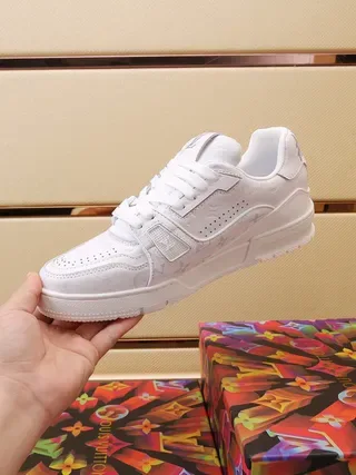 Louis Vuitton White Gray Monogram-Embossed Leather Sculpted Chunky Sole Lifestyle Sneakers 7