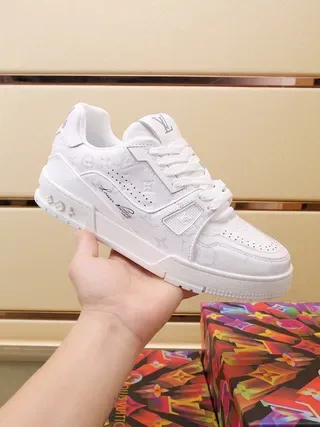Louis Vuitton White Gray Monogram-Embossed Leather Sculpted Chunky Sole Lifestyle Sneakers 8