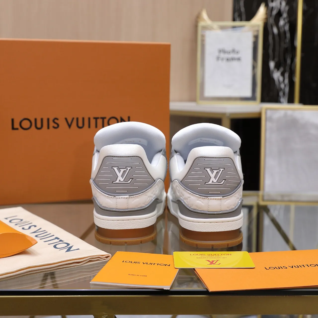 Louis Vuitton White Gray Monogram-Embossed Upper Structural Straps Lifestyle Sneakers 5