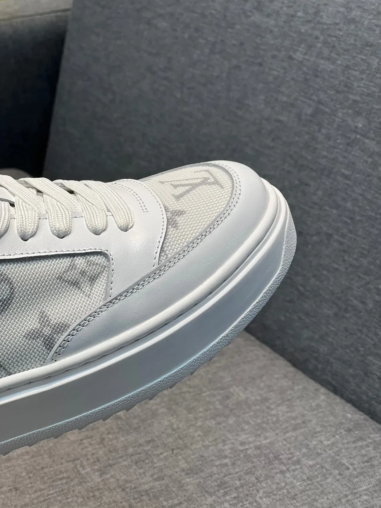 Louis Vuitton White Gray Monogrammed Textile Leather Accents Lifestyle Sneakers 4