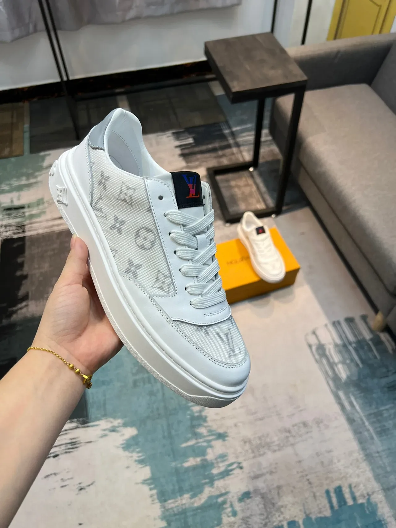 Louis Vuitton White Gray Monogrammed Textile Leather Accents Lifestyle Sneakers 6