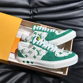 Louis Vuitton White Green Monogram-Print Leather And Jacquard Color-Blocked Lifestyle Sneakers