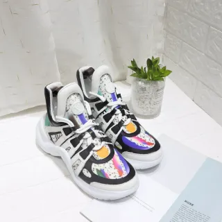 Louis Vuitton Tênis Brancos Multicolor Alto Impressão Abstrata Chunky Sneakers