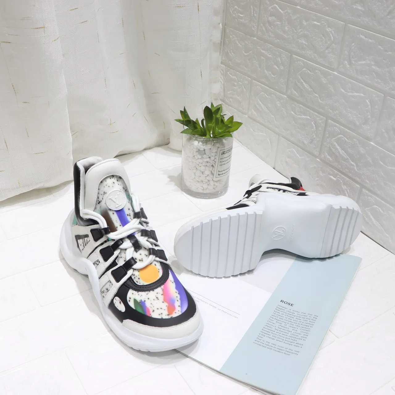Louis Vuitton White Multicolor High-Top Abstract Print Chunky Sneakers 2