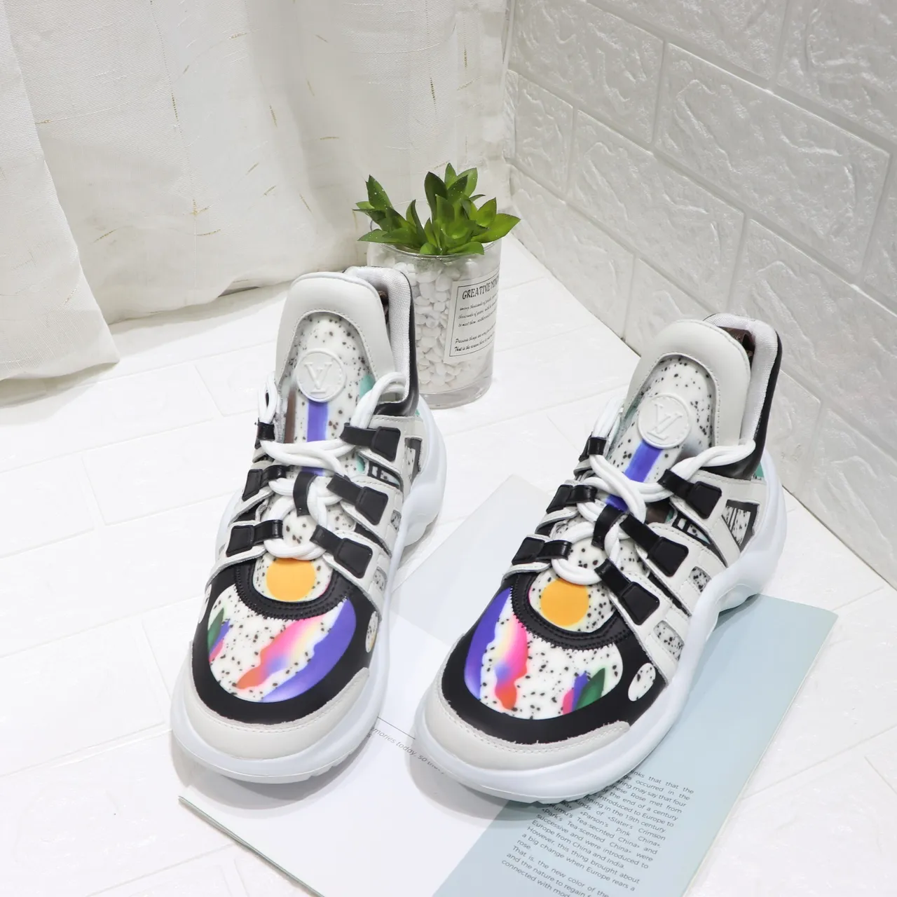Louis Vuitton White Multicolor High-Top Abstract Print Chunky Sneakers 3