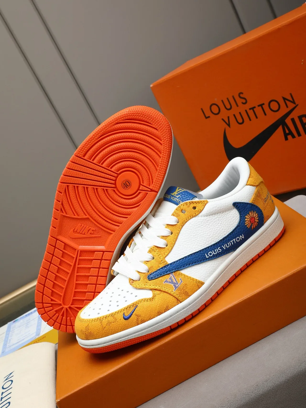 Louis Vuitton x Nike Air Jordan 1 Low Sunset Lifestyle Sneakers 4