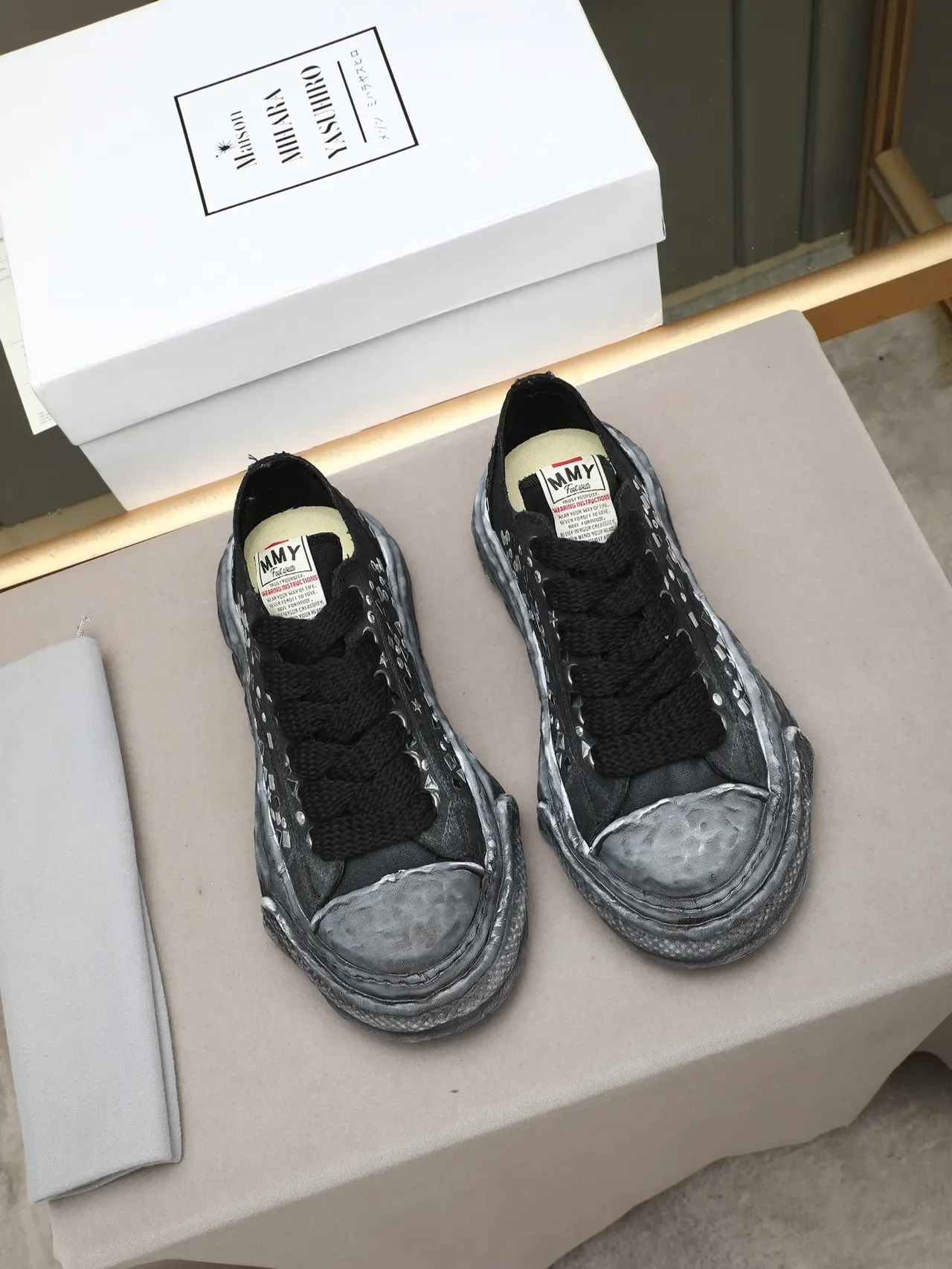 Maison Margiela Black Gray Deconstructed Studded Lifestyle Sneakers 2