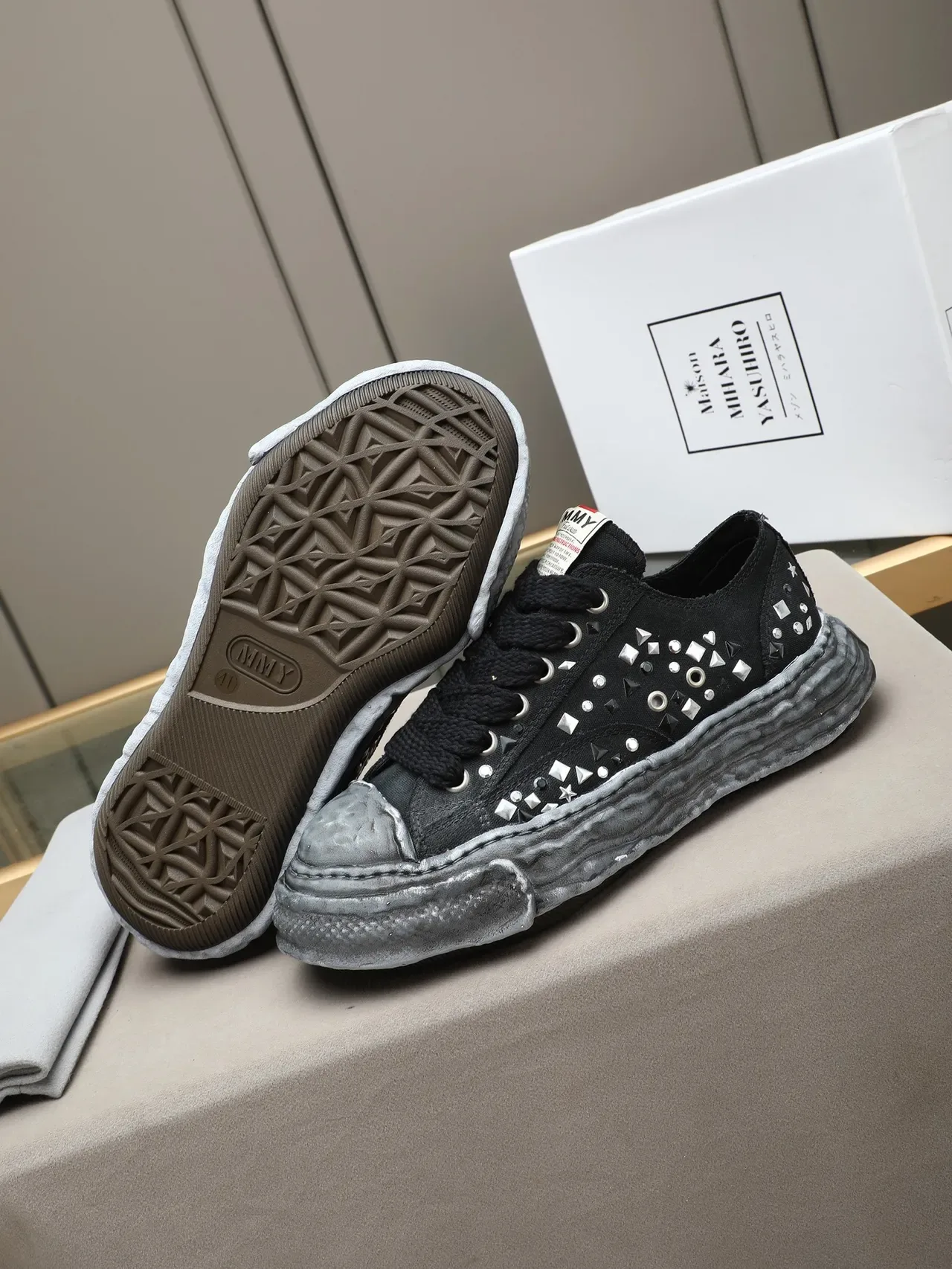 Maison Margiela Black Gray Deconstructed Studded Lifestyle Sneakers 4