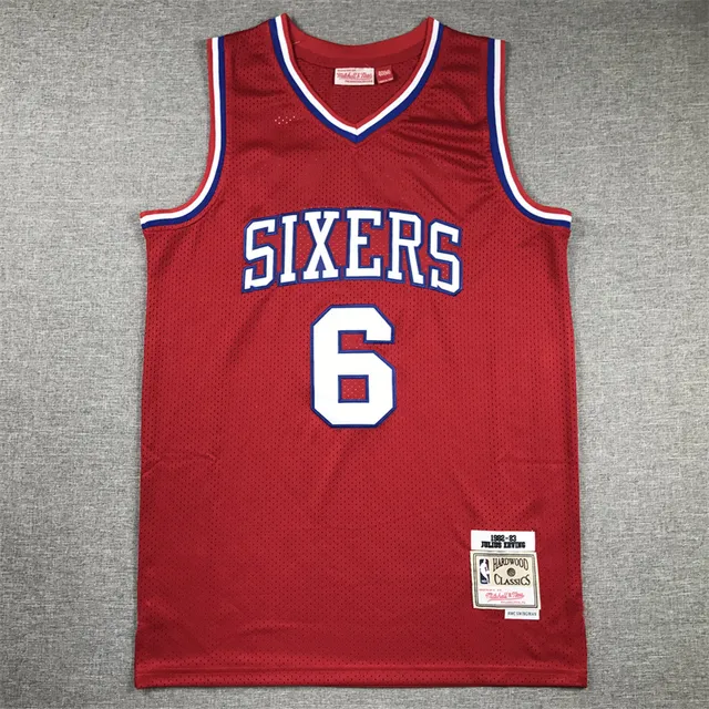 Mitchell & Ness 1992–93 Julius Erving Hardwood Classics Red Blue Perforated Mesh V-Neck Collar Jersey 3