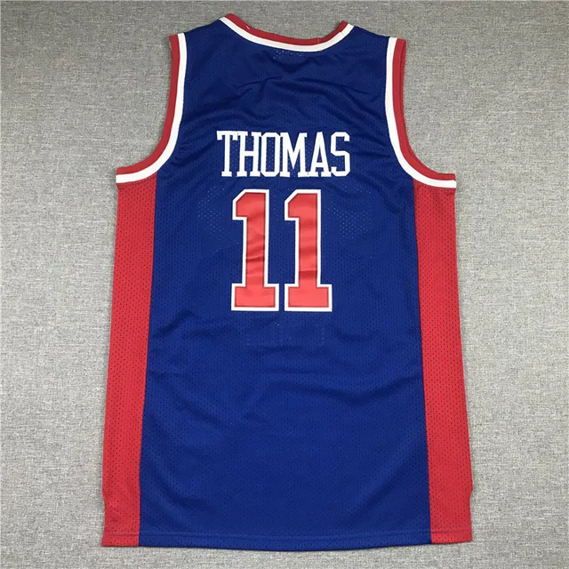 Mitchell & Ness Hardwood Classics 1988-89 Isaiah Thomas Detroit Pistons camiseta de malha azul e vermelha 2