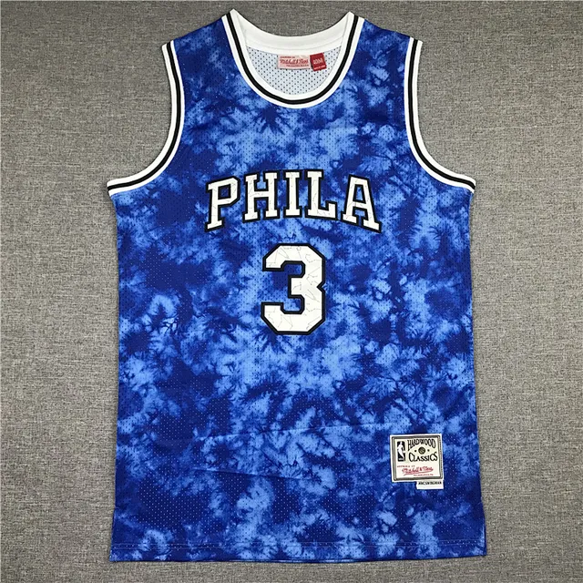 Mitchell & Ness Hardwood Classics Tie-Dye Blue PHILA 3 Basketball Jersey 2