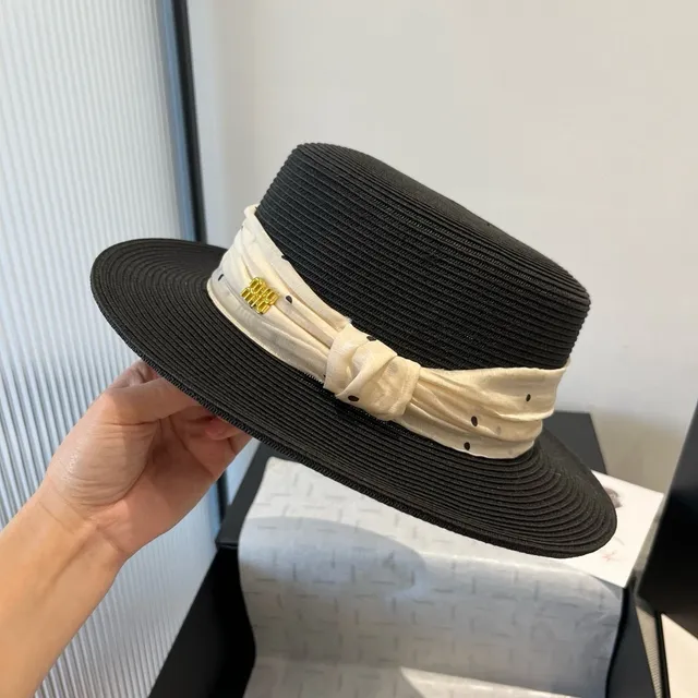 Miu Miu Preto Bege Palha Trançada de Abas Largas Fedora 4
