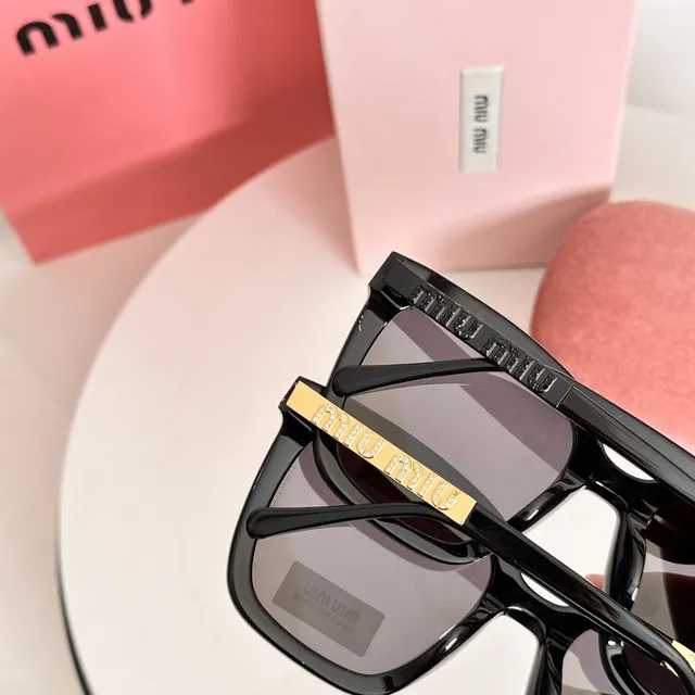 Miu Miu Black Gold Oversized Square Frame Acetate Sunglasses 2