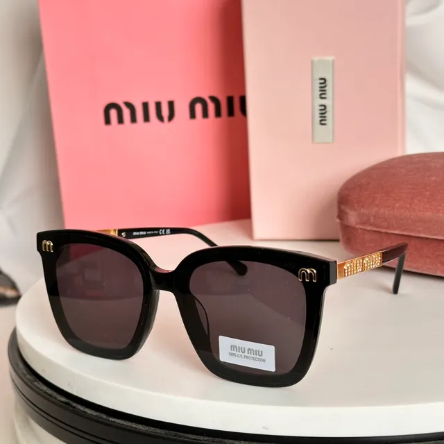 Miu Miu Black Gold Oversized Square Frame Acetate Sunglasses 3