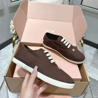 Miu Miu Brown White Low-Top Lace-Up Canvas Shoes
