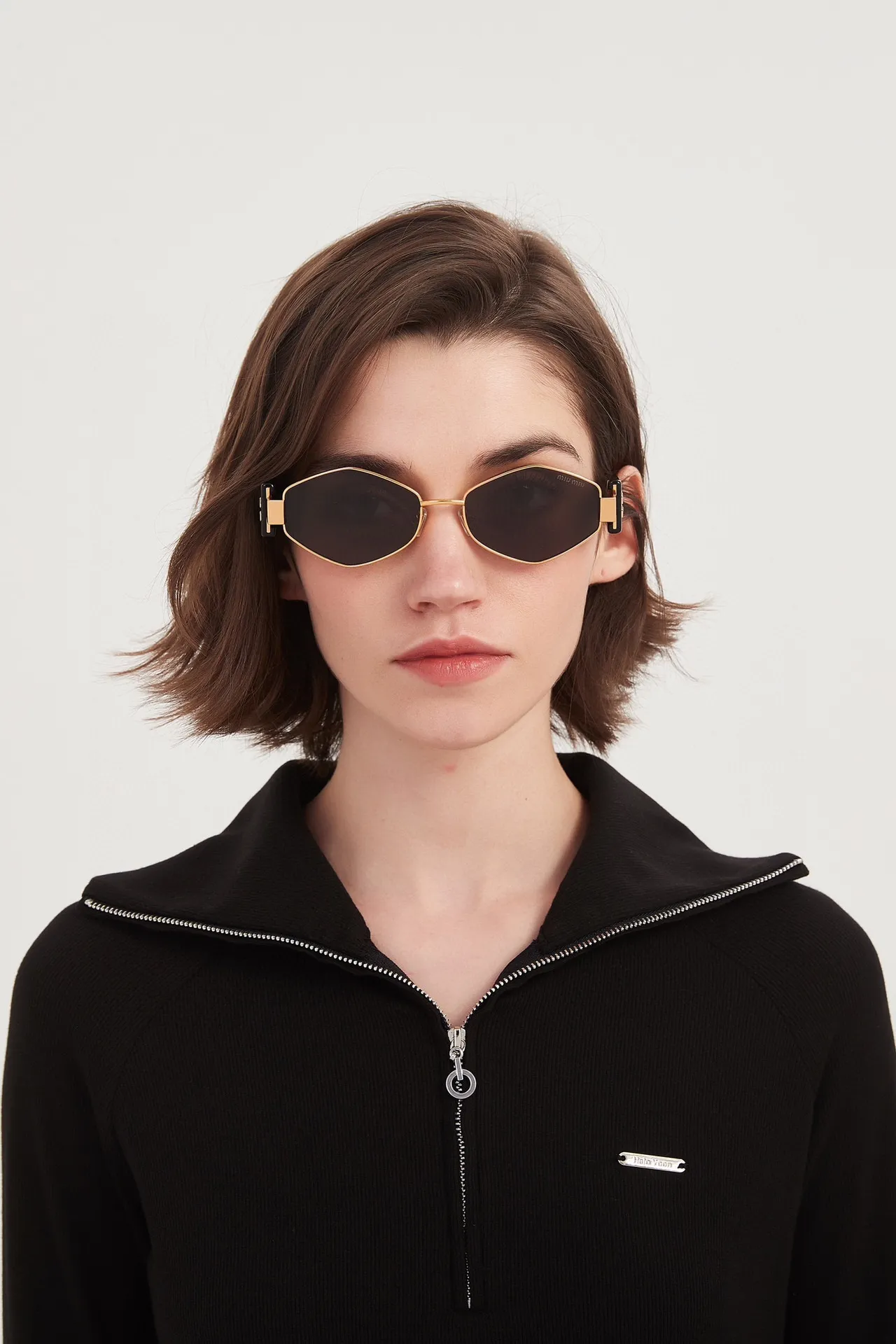 Miu Miu Geometric Octagonal Gold Frame Black Sunglasses 3