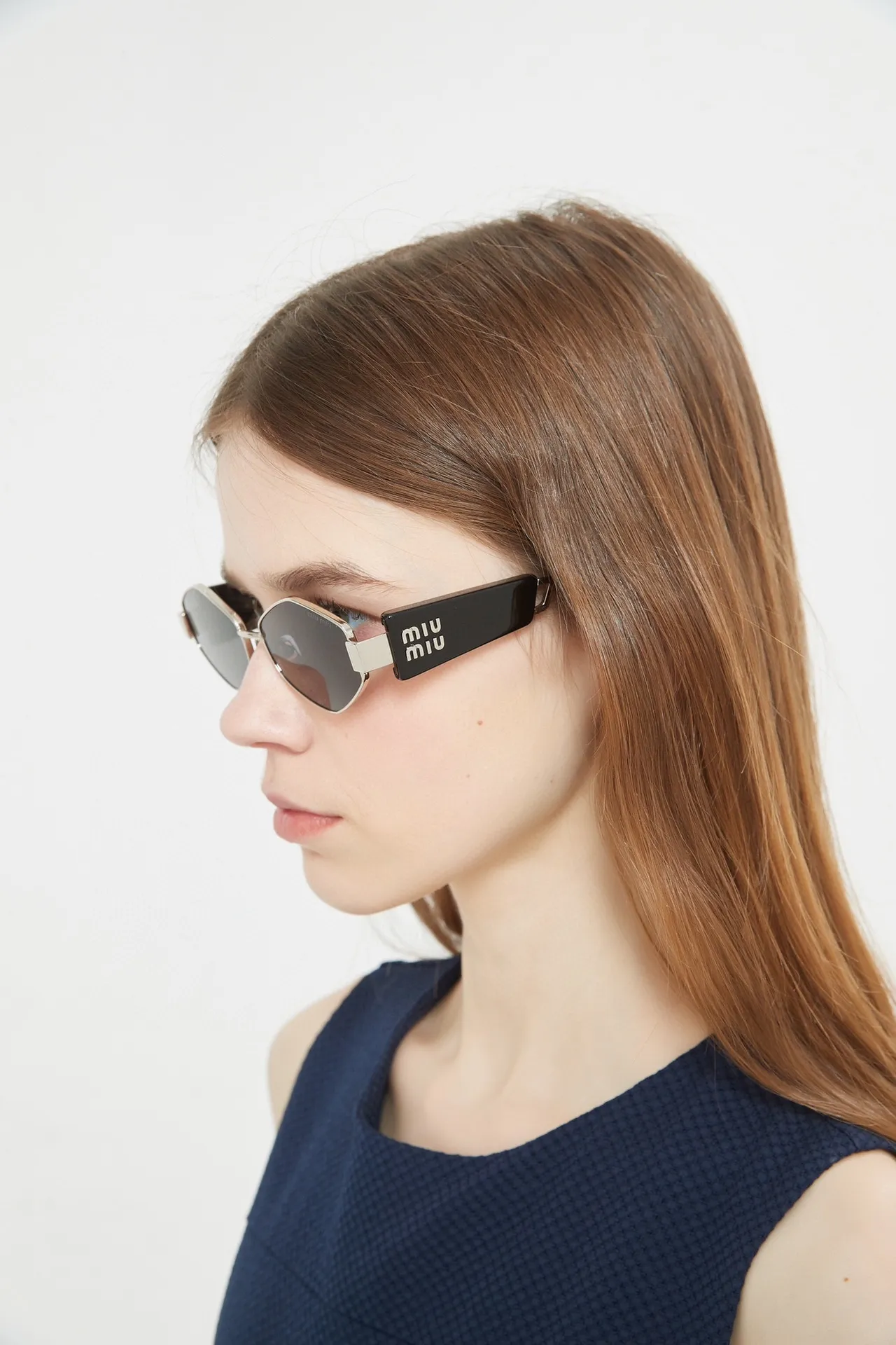 Miu Miu Geometric Octagonal Gold Frame Black Sunglasses 8