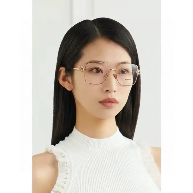 Miu Miu Gold Brown Rectangular Metal Frame Double-M Hinge Detail Optical Glasses 2