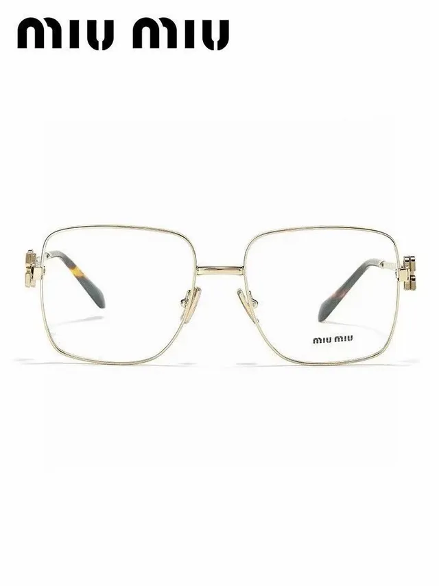 Miu Miu Gold Brown Rectangular Metal Frame Double-M Hinge Detail Optical Glasses 5