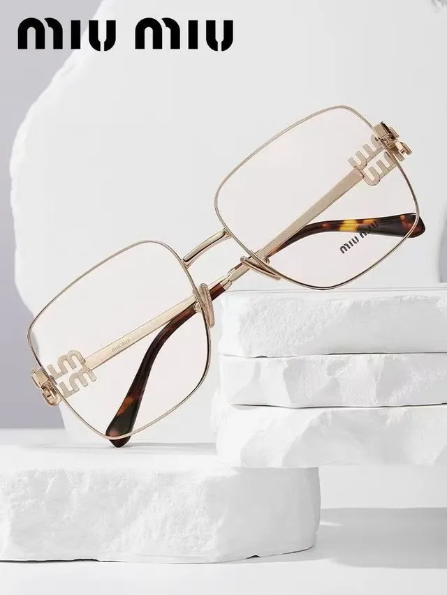 Miu Miu Gold Brown Rectangular Metal Frame Double-M Hinge Detail Optical Glasses 6