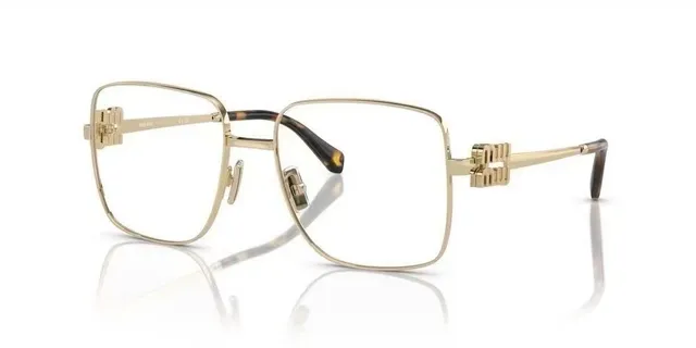 Miu Miu Gold Brown Rectangular Metal Frame Double-M Hinge Detail Optical Glasses 7