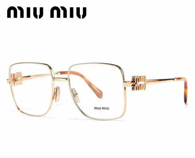 Miu Miu Gold Brown Rectangular Metal Frame Double-M Hinge Detail Optical Glasses 9