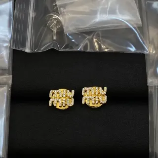 Miu Miu Gold Silver Logo-Stamped Pavé-Crystal Earrings