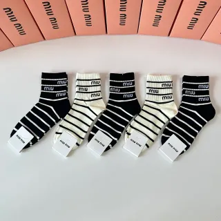 Miu Miu Striped Logo-Cuff Mid-Calf Socks