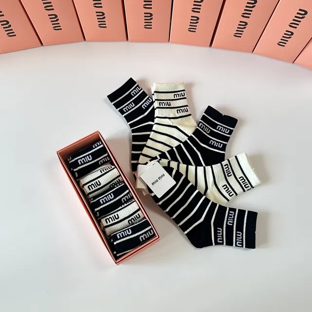 Miu Miu Striped Logo-Cuff Mid-Calf Socks 2
