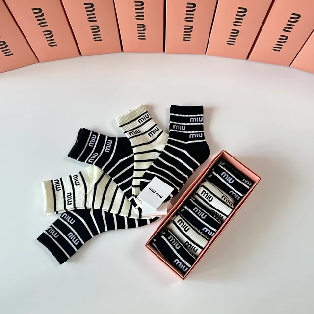 Miu Miu Striped Logo-Cuff Mid-Calf Socks 3