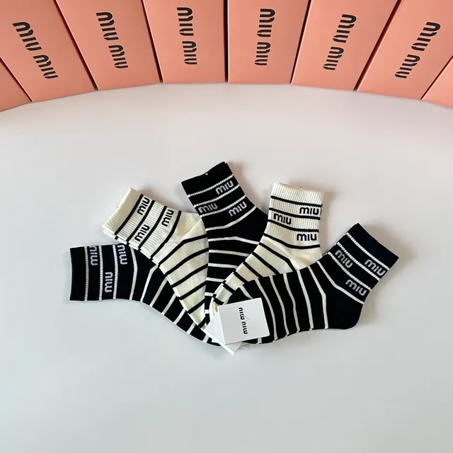 Miu Miu Striped Logo-Cuff Mid-Calf Socks 5