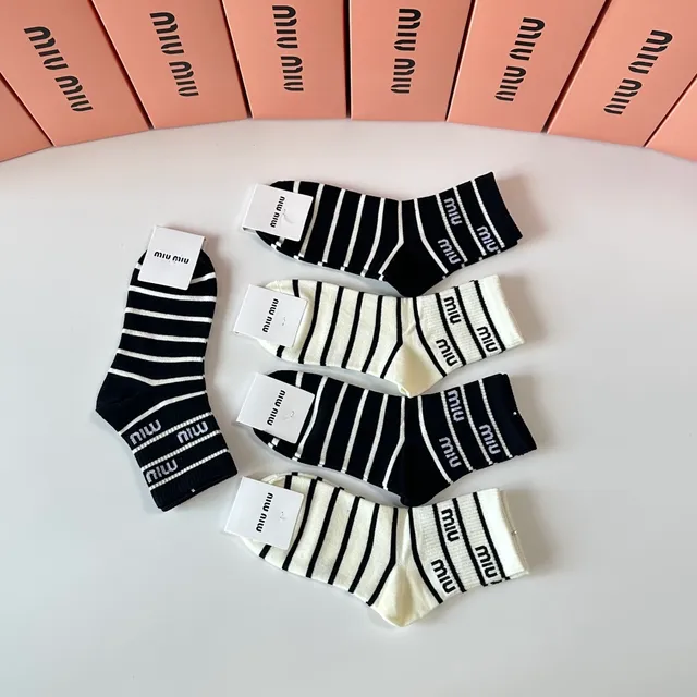 Miu Miu Striped Logo-Cuff Mid-Calf Socks 6