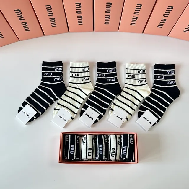 Miu Miu Striped Logo-Cuff Mid-Calf Socks 9