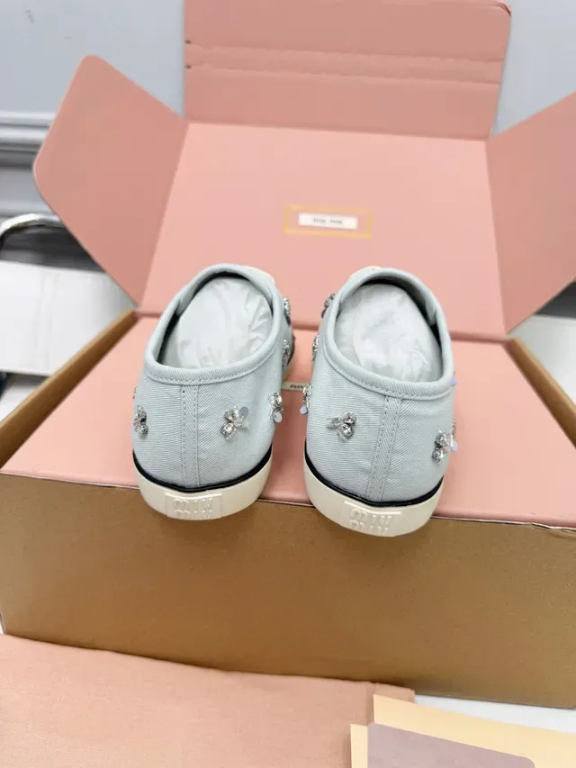 Miu Miu Wander Blue Beige Embellished Canvas Lifestyle Sneakers 3